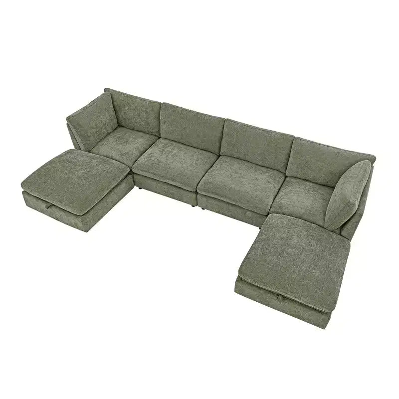 Morden Fort 140'' Modular Sectional Sofa with Storage Ottoman, U Shape Cloud Couch with 22 Deep Seat, Modern Chenille Sectional Sofa for Living Room