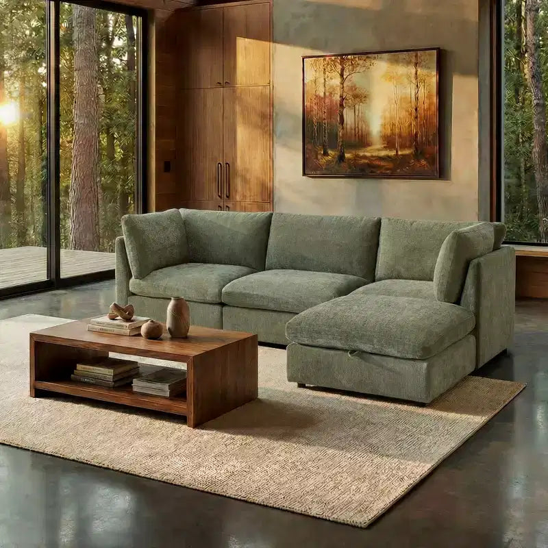 Morden Fort 140'' Modular Sectional Sofa with Storage Ottoman, U Shape Cloud Couch with 22 Deep Seat, Modern Chenille Sectional Sofa for Living Room