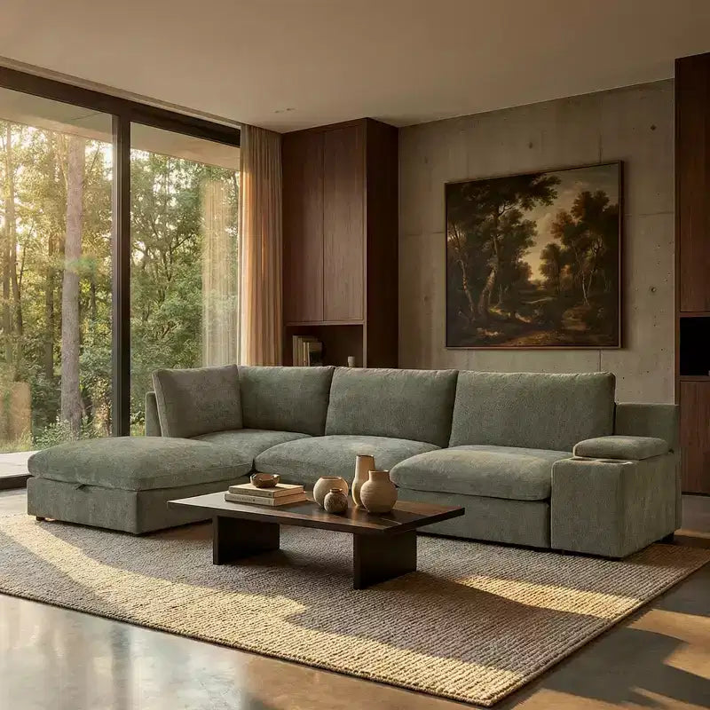 Morden Fort 140'' Modular Sectional Sofa with Storage Ottoman, U Shape Cloud Couch with 22 Deep Seat, Modern Chenille Sectional Sofa for Living Room