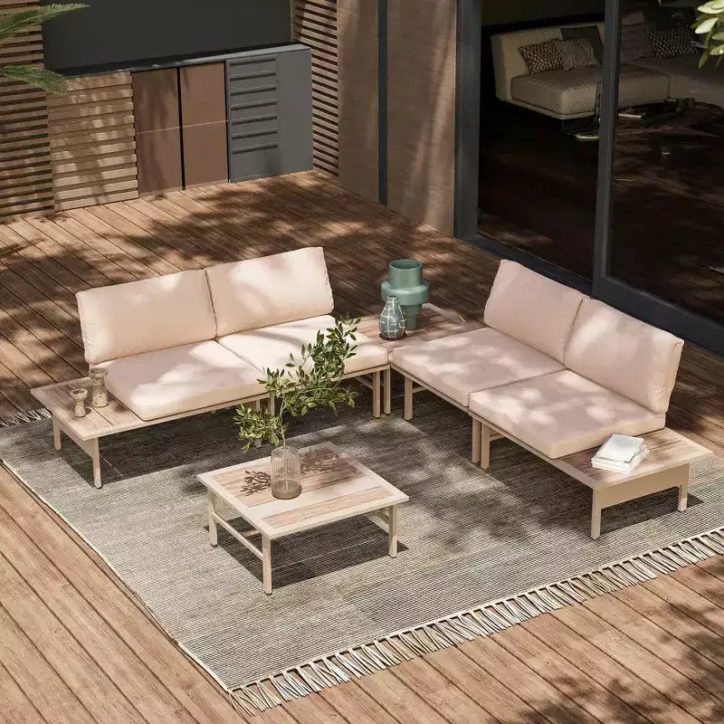 LAUSAINT HOME Patio Furniture Set, Outdoor Metal Frame Patio Conversation Sets with Coffee Table for Garden, Poolside
