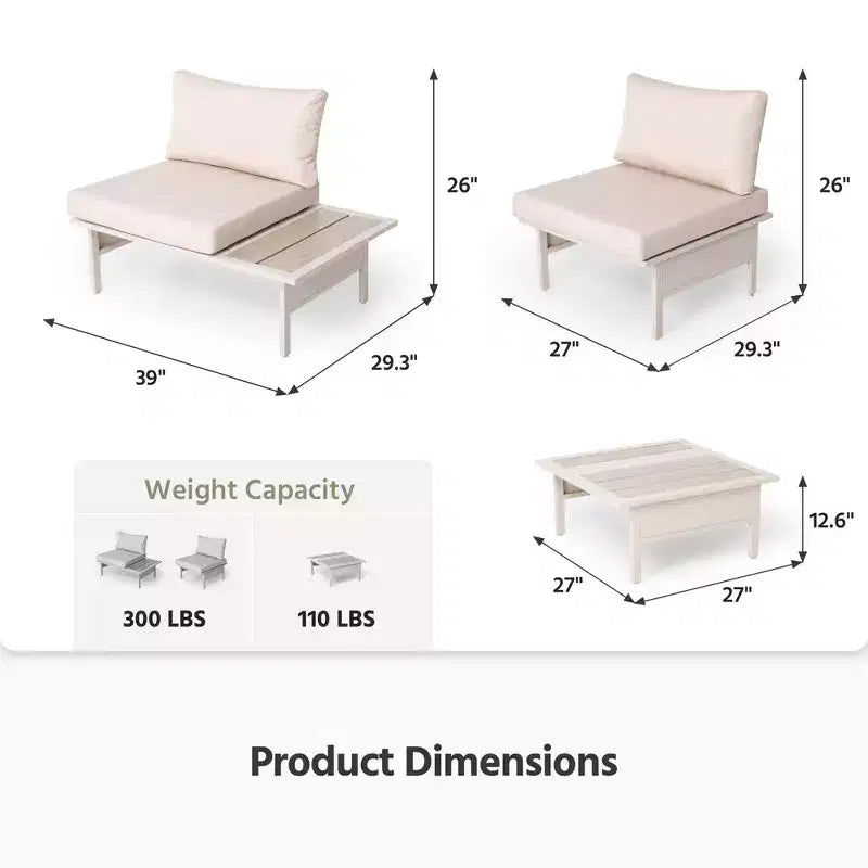 LAUSAINT HOME Patio Furniture Set, Outdoor Metal Frame Patio Conversation Sets with Coffee Table for Garden, Poolside