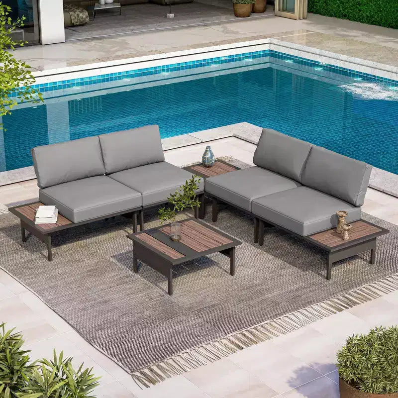 LAUSAINT HOME Patio Furniture Set, Outdoor Metal Frame Patio Conversation Sets with Coffee Table for Garden, Poolside