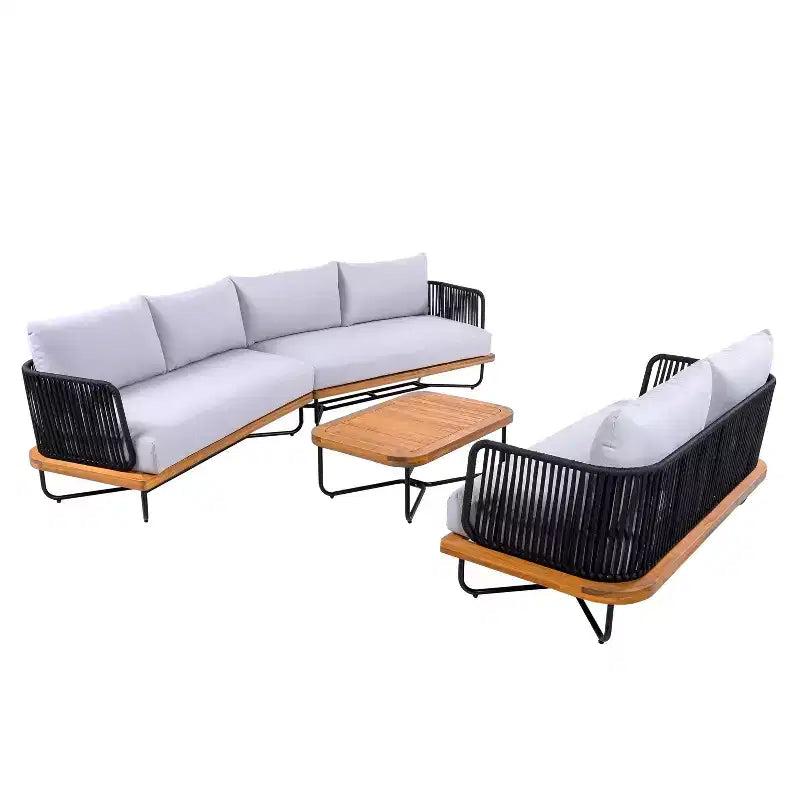 Christopher Knight Home Lucas 4 Piece Outdoor Rope Woven Acacia and Iron Seating Set