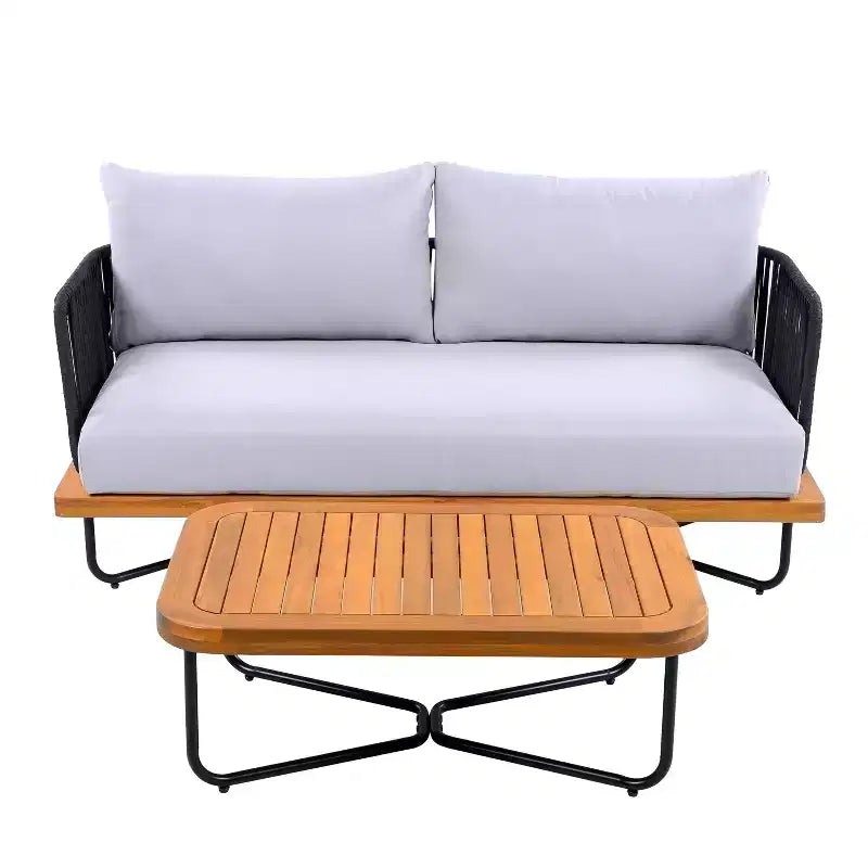 Christopher Knight Home Lucas 4 Piece Outdoor Rope Woven Acacia and Iron Seating Set