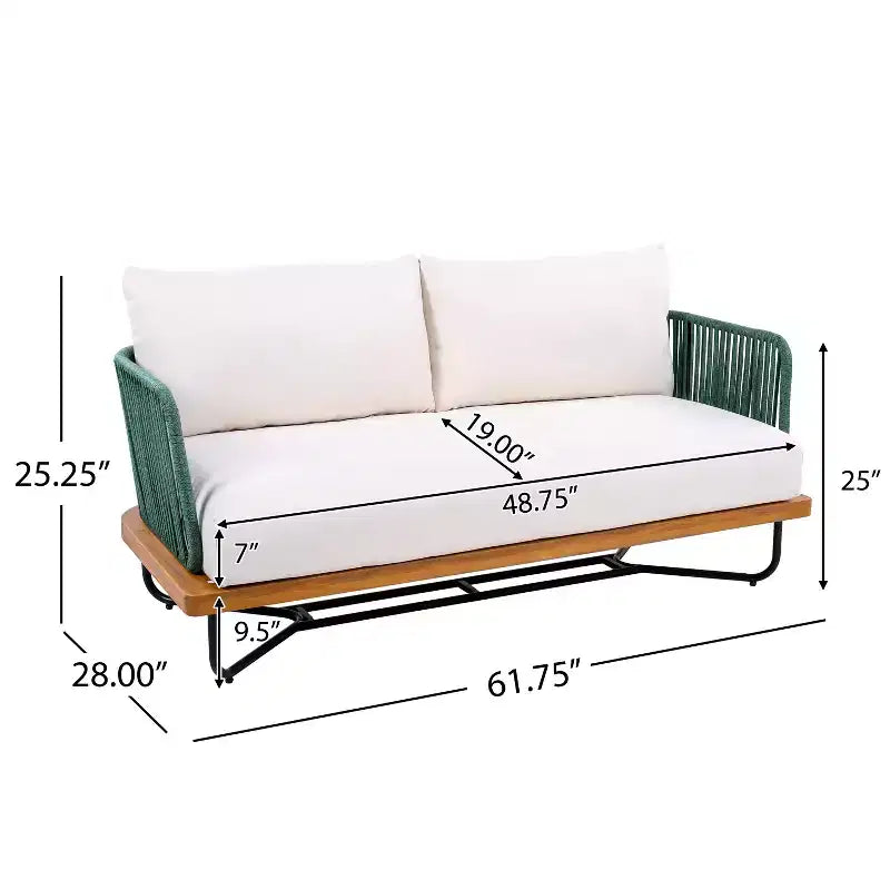 Christopher Knight Home Lucas 4 Piece Outdoor Rope Woven Acacia and Iron Seating Set