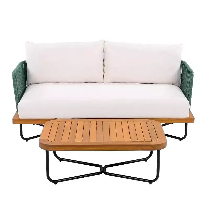 Christopher Knight Home Lucas 4 Piece Outdoor Rope Woven Acacia and Iron Seating Set