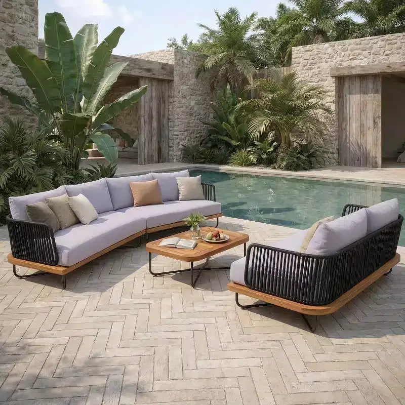 Christopher Knight Home Lucas 4 Piece Outdoor Rope Woven Acacia and Iron Seating Set
