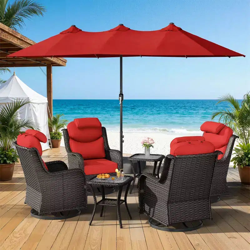 UPTIOT Outdoor Patio Set with Rocking Chairs, Side Tables & 15FT Sun Umbrella for Garden Relaxation