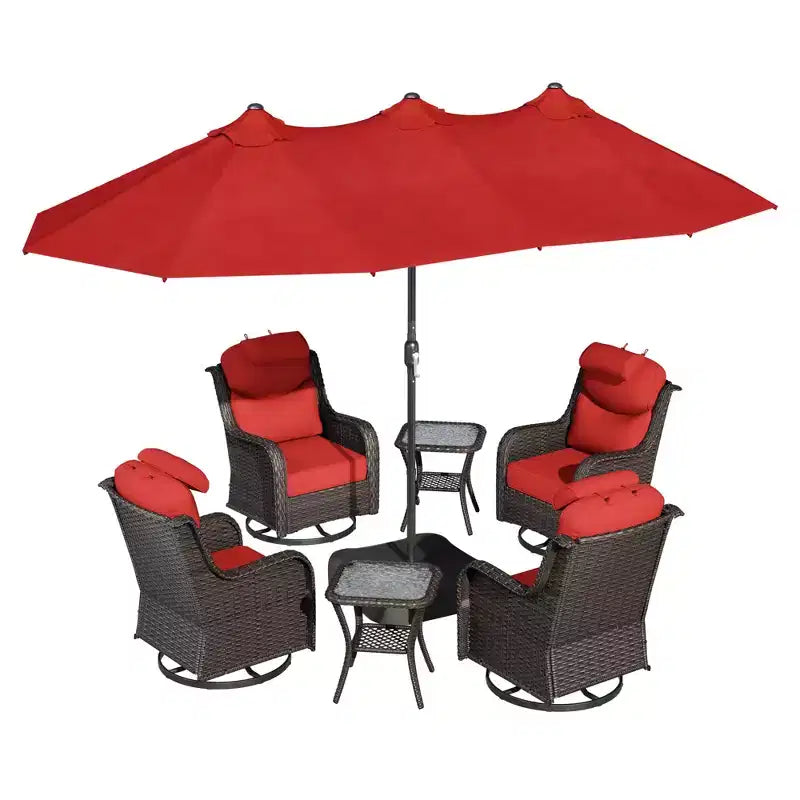 UPTIOT Outdoor Patio Set with Rocking Chairs, Side Tables & 15FT Sun Umbrella for Garden Relaxation