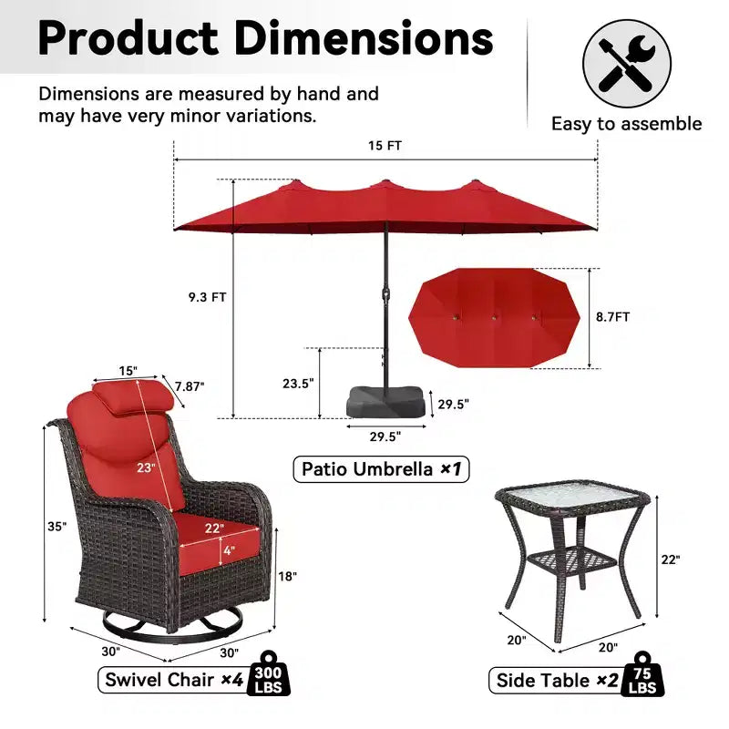 UPTIOT Outdoor Patio Set with Rocking Chairs, Side Tables & 15FT Sun Umbrella for Garden Relaxation