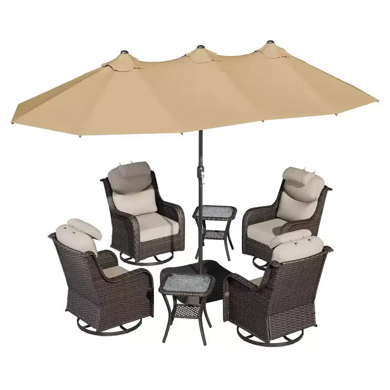UPTIOT Outdoor Patio Set with Rocking Chairs, Side Tables & 15FT Sun Umbrella for Garden Relaxation