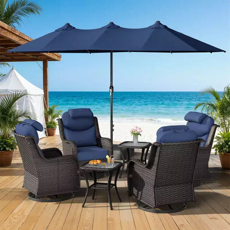 UPTIOT Outdoor Patio Set with Rocking Chairs, Side Tables & 15FT Sun Umbrella for Garden Relaxation