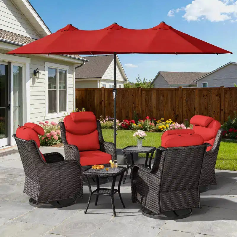UPTIOT Outdoor Patio Set with Rocking Chairs, Side Tables & 15FT Sun Umbrella for Garden Relaxation