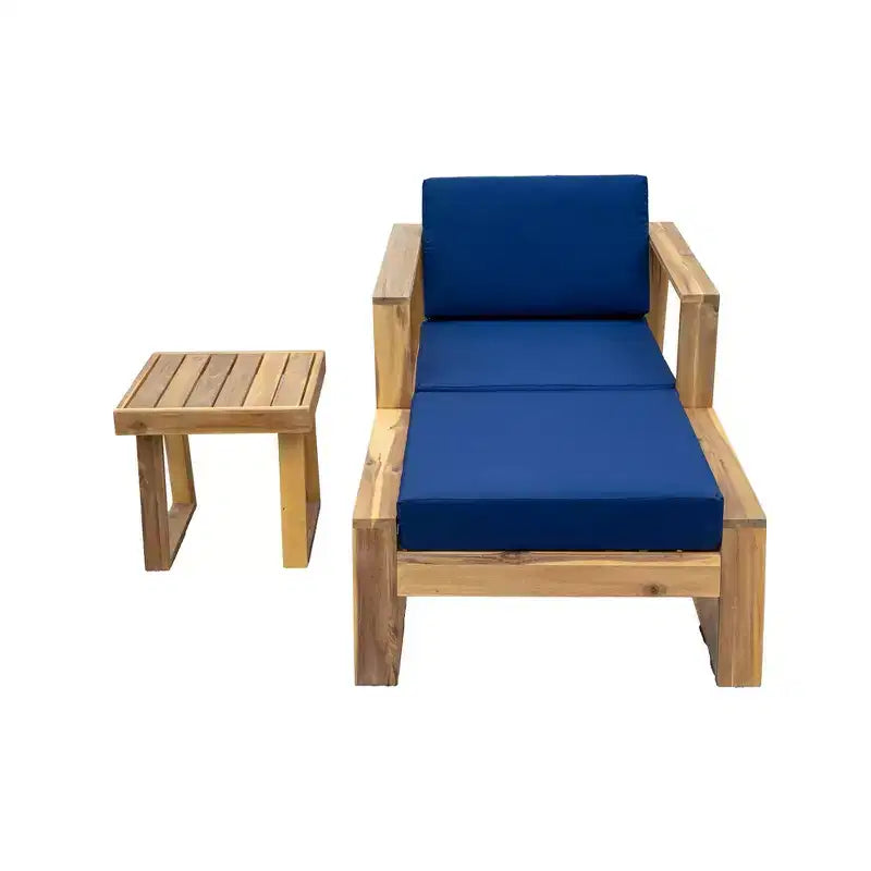 GDFStudio Camille Acacia Wood Outdoor Lounge Chair and Ottoman Set with Cushions