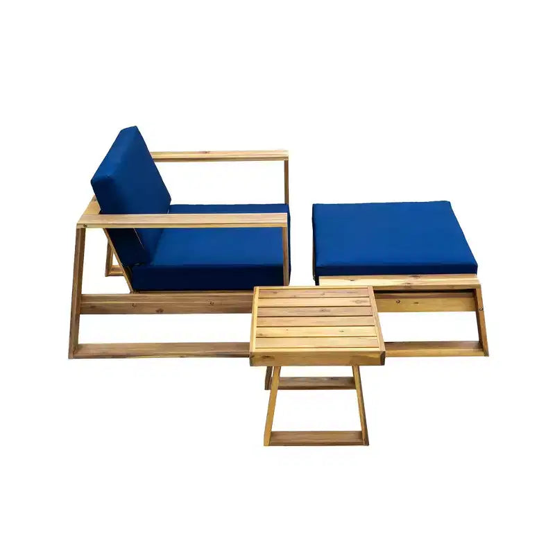 GDFStudio Camille Acacia Wood Outdoor Lounge Chair and Ottoman Set with Cushions