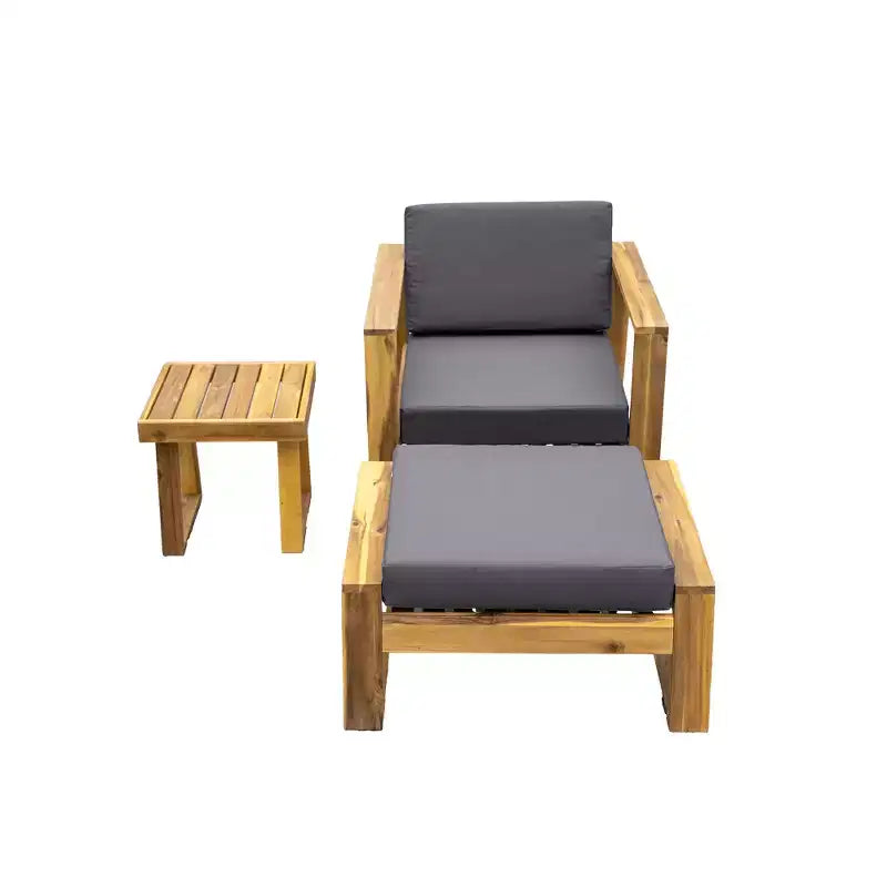 GDFStudio Camille Acacia Wood Outdoor Lounge Chair and Ottoman Set with Cushions