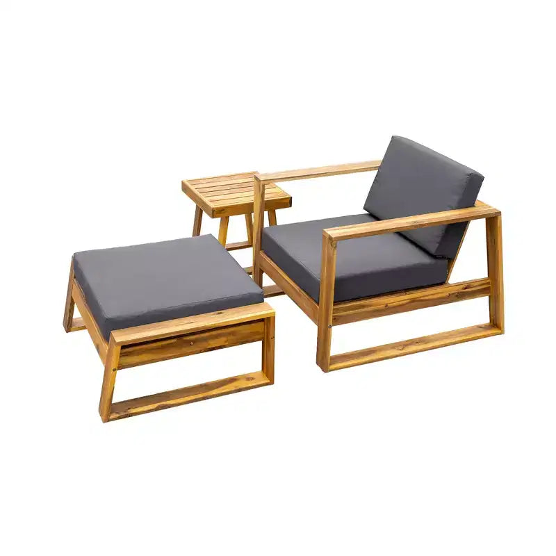 GDFStudio Camille Acacia Wood Outdoor Lounge Chair and Ottoman Set with Cushions