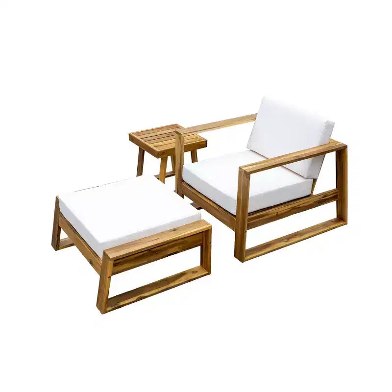 GDFStudio Camille Acacia Wood Outdoor Lounge Chair and Ottoman Set with Cushions
