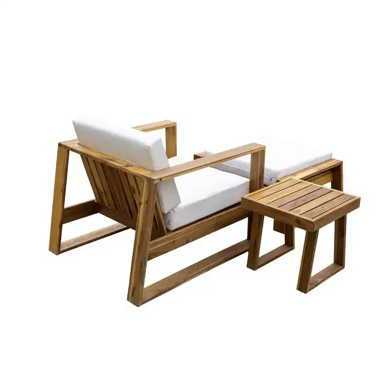 GDFStudio Camille Acacia Wood Outdoor Lounge Chair and Ottoman Set with Cushions