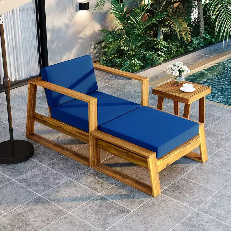 GDFStudio Camille Acacia Wood Outdoor Lounge Chair and Ottoman Set with Cushions