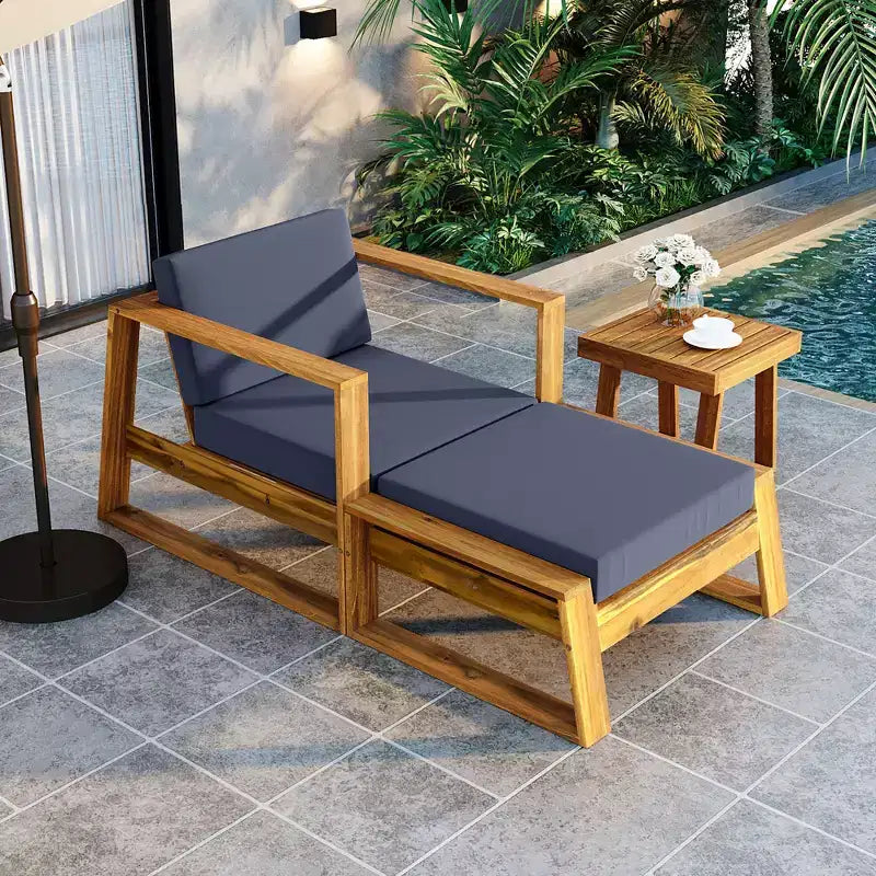 GDFStudio Camille Acacia Wood Outdoor Lounge Chair and Ottoman Set with Cushions