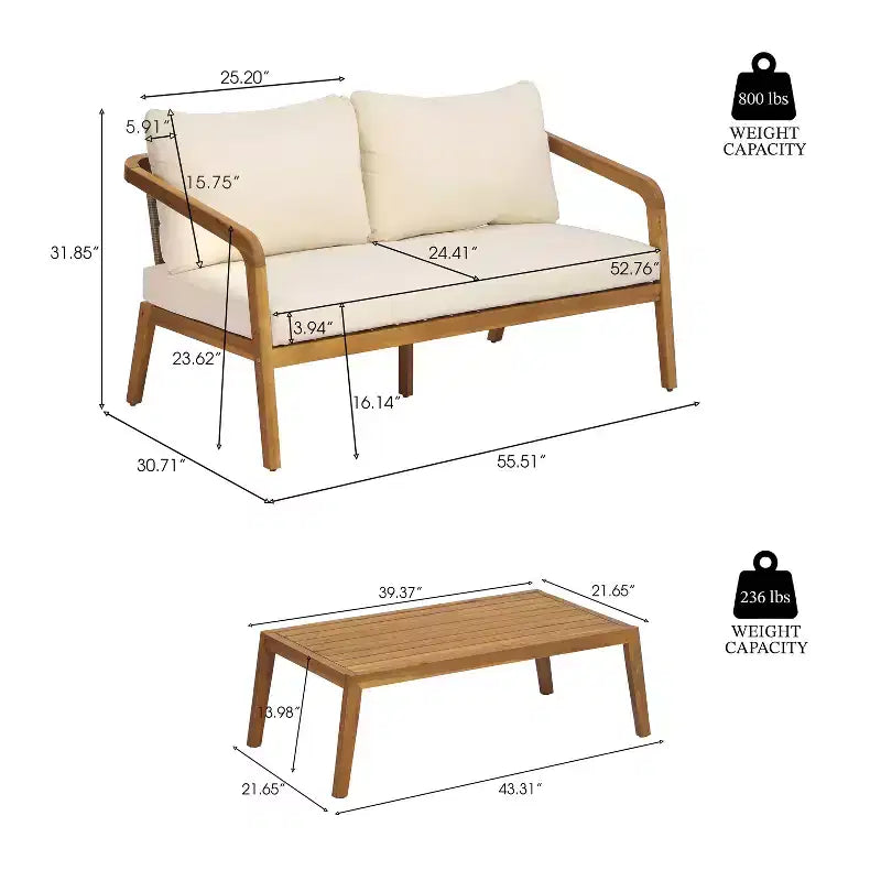 Christopher Knight Home Nolan Patio Acacia Wood and Wicker 2-Piece Loveseat Set with Coffee Table and Cushions