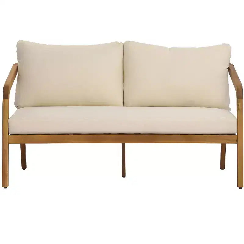 Christopher Knight Home Nolan Patio Acacia Wood and Wicker 2-Piece Loveseat Set with Coffee Table and Cushions
