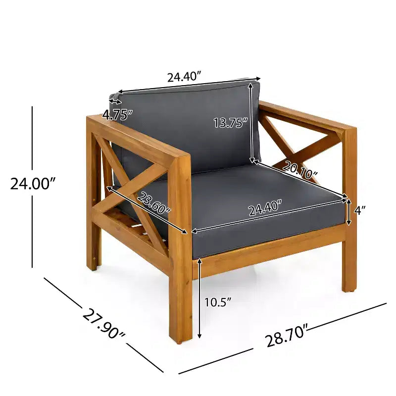 Christopher Knight Home Claremont Patio Modern Acacia Wood 4-Piece Conversation Set Cushions