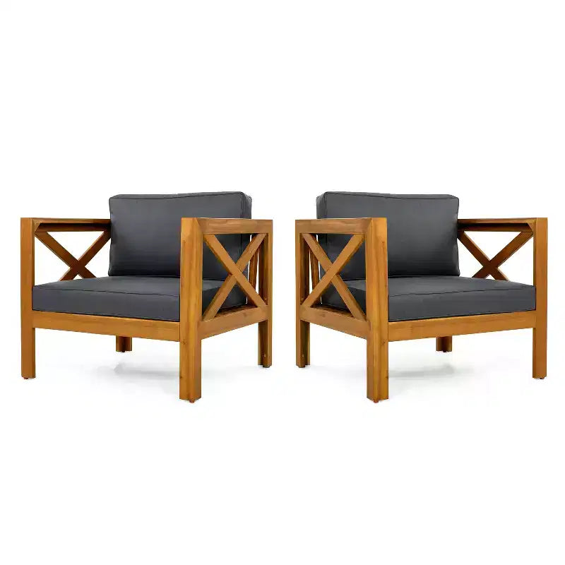 Christopher Knight Home Claremont Patio Modern Acacia Wood 4-Piece Conversation Set Cushions