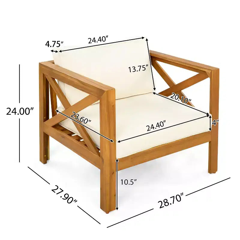 Christopher Knight Home Claremont Patio Modern Acacia Wood 4-Piece Conversation Set Cushions