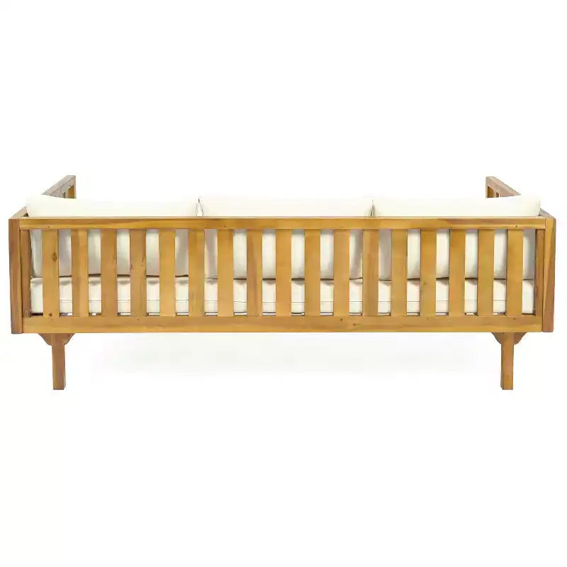 Christopher Knight Home Claremont Patio Modern Acacia Wood 4-Piece Conversation Set Cushions