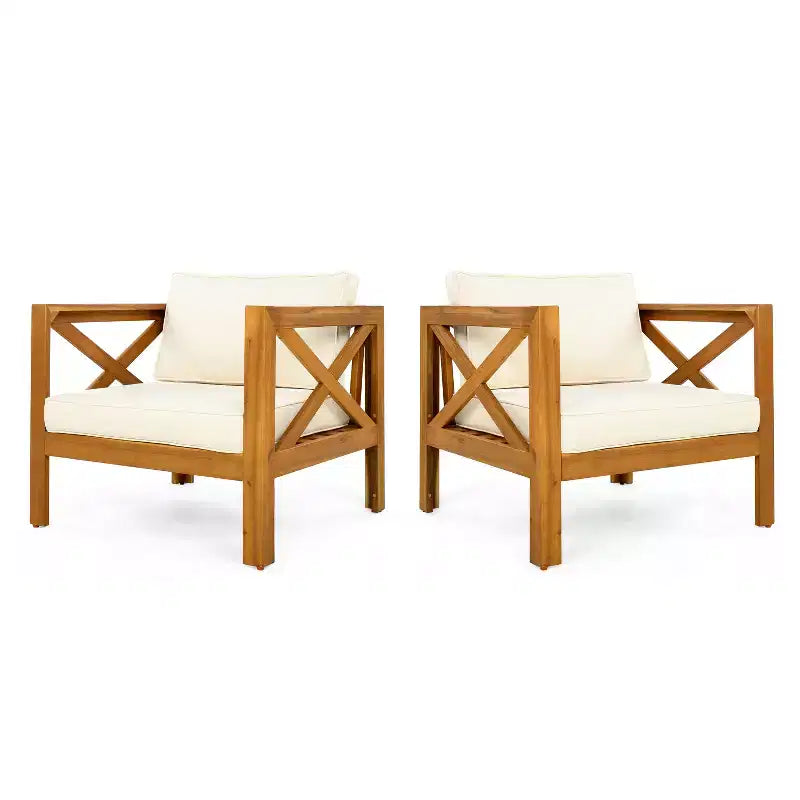 Christopher Knight Home Claremont Patio Modern Acacia Wood 4-Piece Conversation Set Cushions