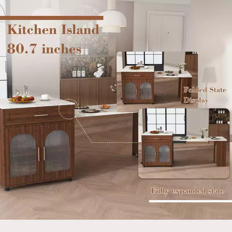 GDFStudio Malthus 80-Inch Expandable Kitchen Island Dining Set with 4 Solid Wood Chairs