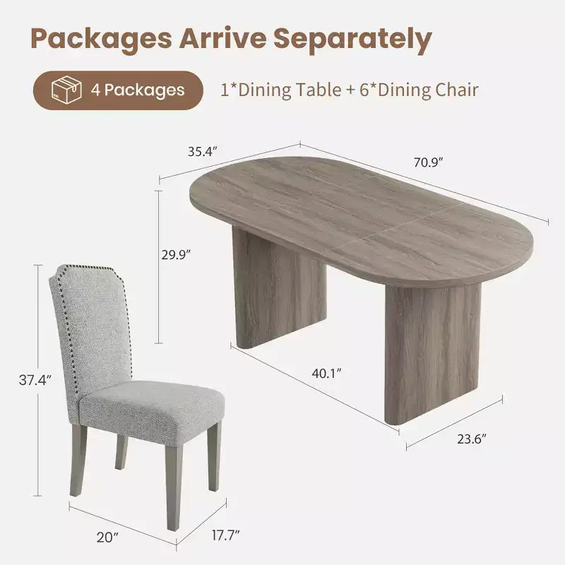 Oval Dining Table Set with Upholstered Dining Chairs, Kitchen Table with Sturdy Wood Base, High Back Solid Wood Dining Chair for Kitchen