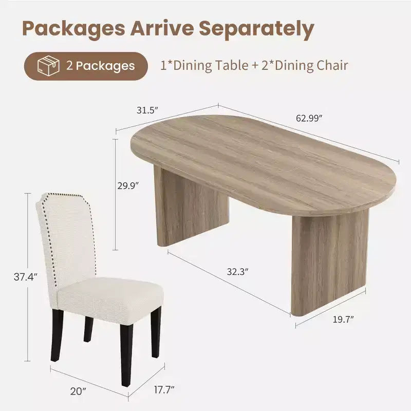 Oval Dining Table Set with Upholstered Dining Chairs, Kitchen Table with Sturdy Wood Base, High Back Solid Wood Dining Chair for Kitchen