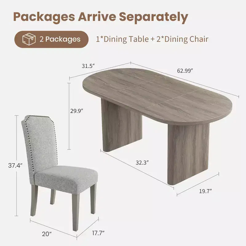 Oval Dining Table Set with Upholstered Dining Chairs, Kitchen Table with Sturdy Wood Base, High Back Solid Wood Dining Chair for Kitchen