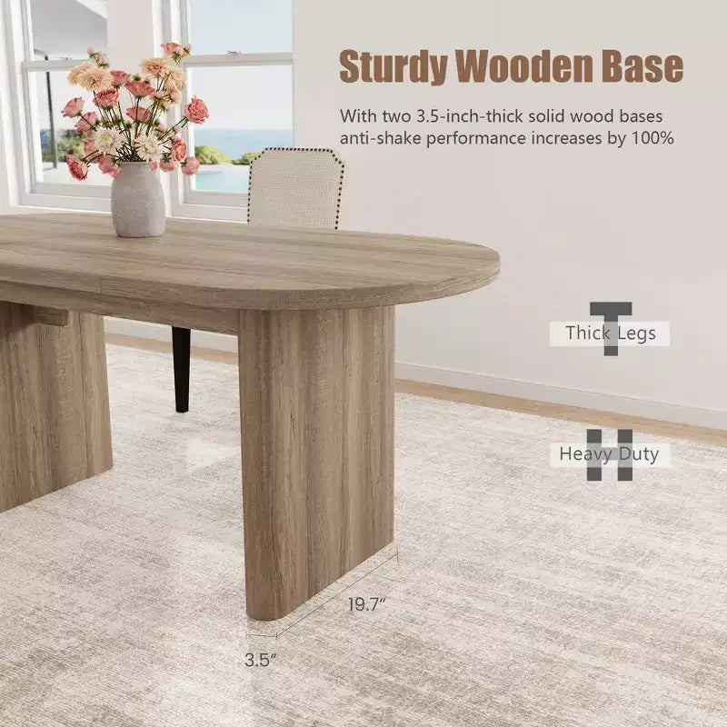 Oval Dining Table Set with Upholstered Dining Chairs, Kitchen Table with Sturdy Wood Base, High Back Solid Wood Dining Chair for Kitchen