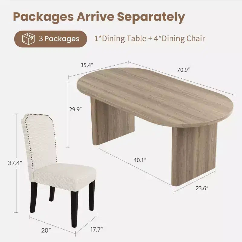 Oval Dining Table Set with Upholstered Dining Chairs, Kitchen Table with Sturdy Wood Base, High Back Solid Wood Dining Chair for Kitchen