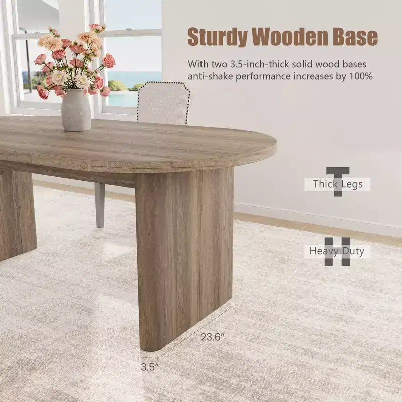 Oval Dining Table Set with Upholstered Dining Chairs, Kitchen Table with Sturdy Wood Base, High Back Solid Wood Dining Chair for Kitchen