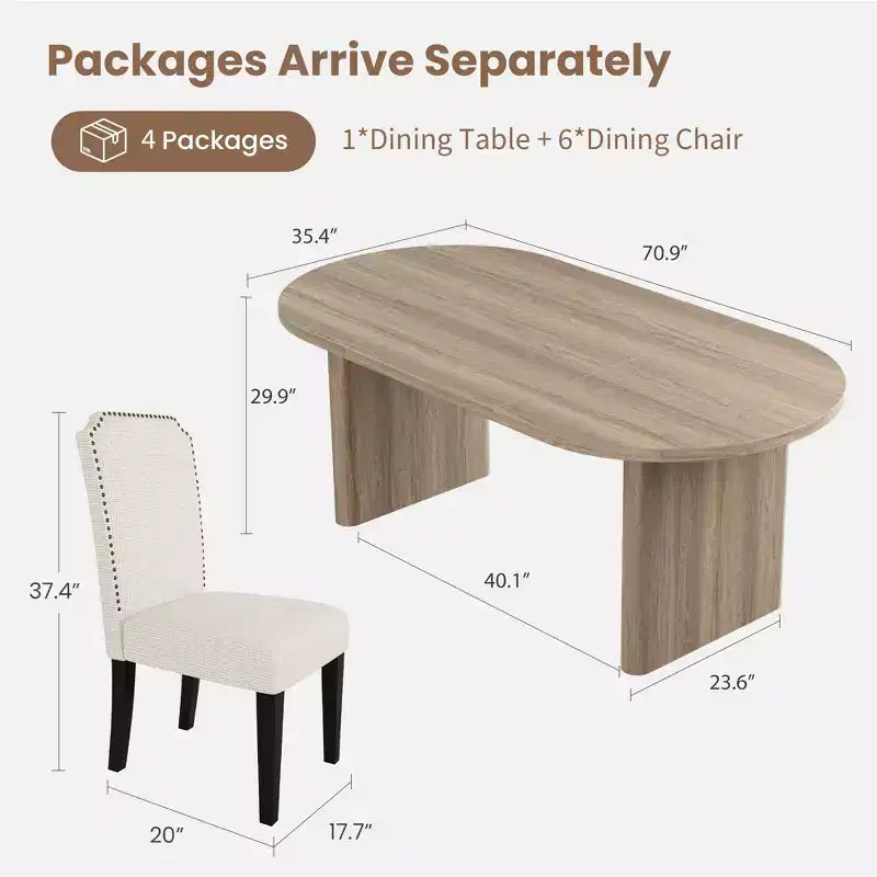 Oval Dining Table Set with Upholstered Dining Chairs, Kitchen Table with Sturdy Wood Base, High Back Solid Wood Dining Chair for Kitchen