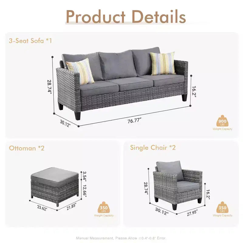 HOMLUX 5-Piece Outdoor Patio Furniture Set: 3-Seater + 2 Chairs + 2 Ottomans