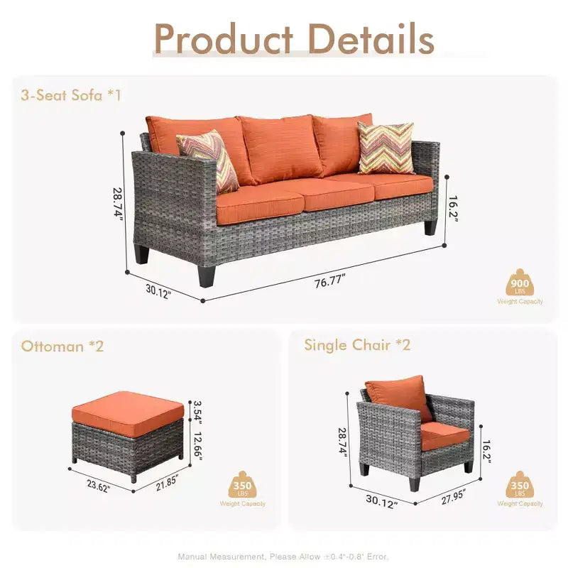 HOMLUX 5-Piece Outdoor Patio Furniture Set: 3-Seater + 2 Chairs + 2 Ottomans