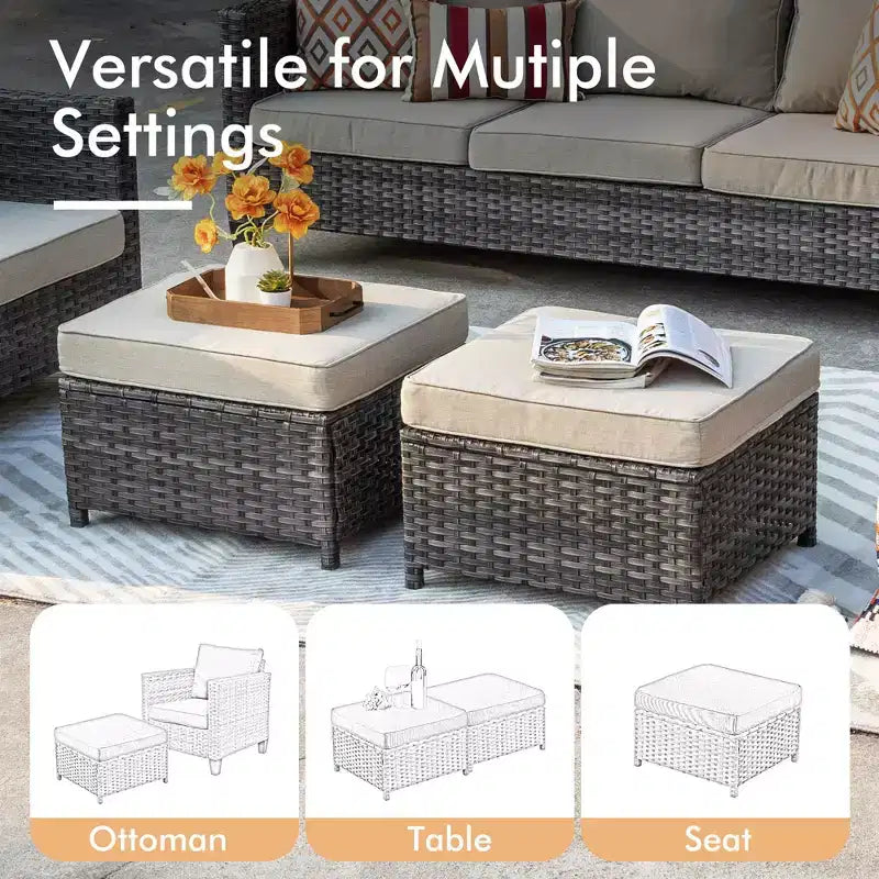 HOMLUX 5-Piece Outdoor Patio Furniture Set: 3-Seater + 2 Chairs + 2 Ottomans