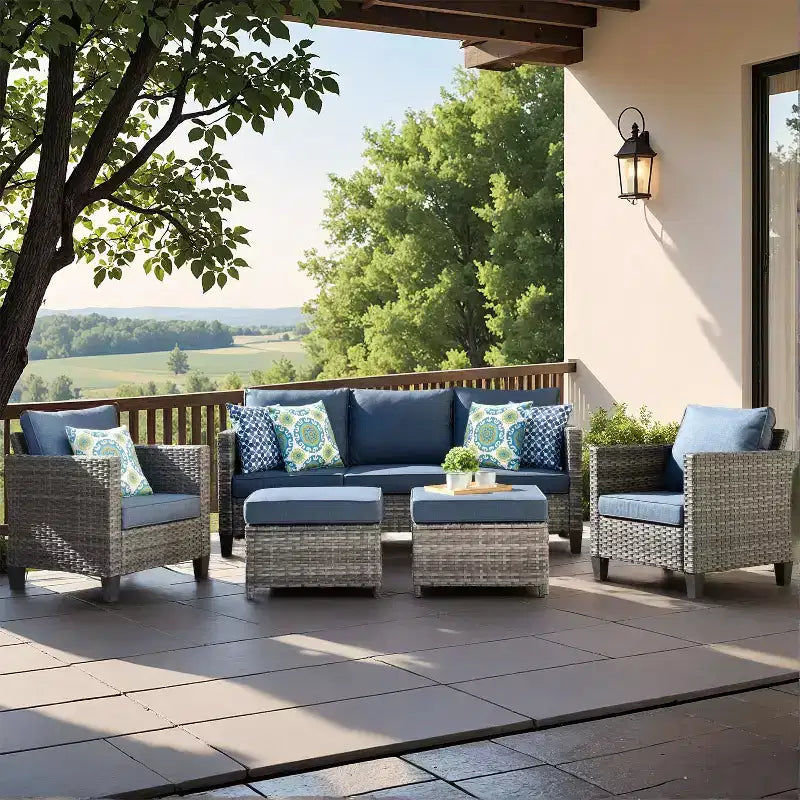 HOMLUX 5-Piece Outdoor Patio Furniture Set: 3-Seater + 2 Chairs + 2 Ottomans