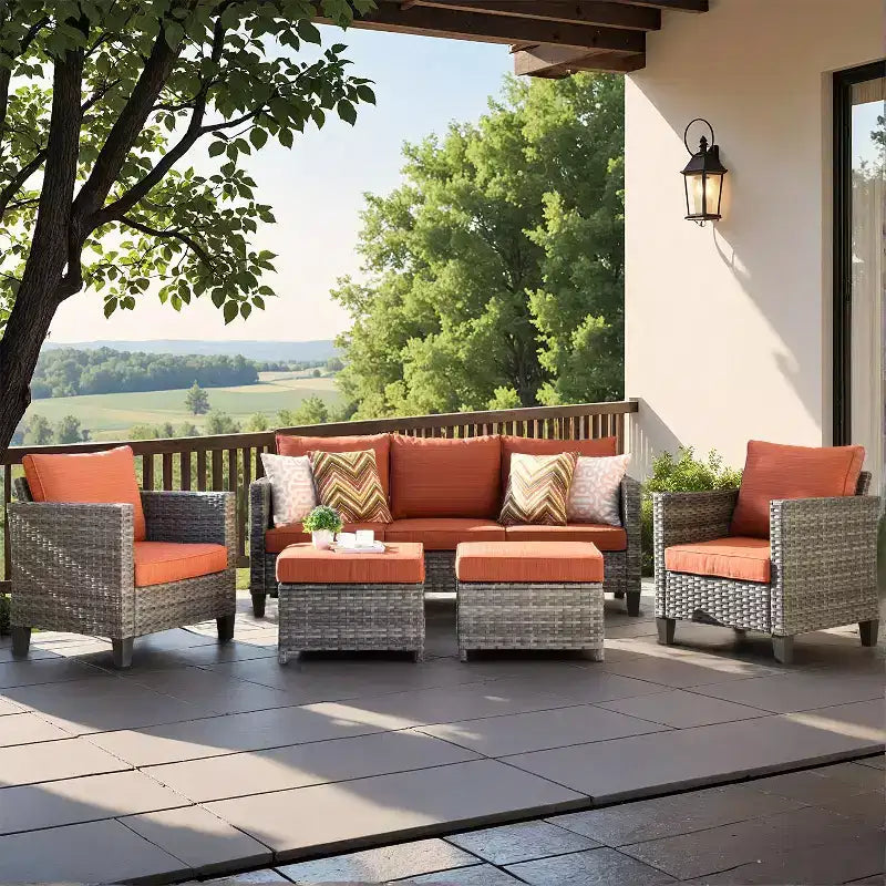 HOMLUX 5-Piece Outdoor Patio Furniture Set: 3-Seater + 2 Chairs + 2 Ottomans