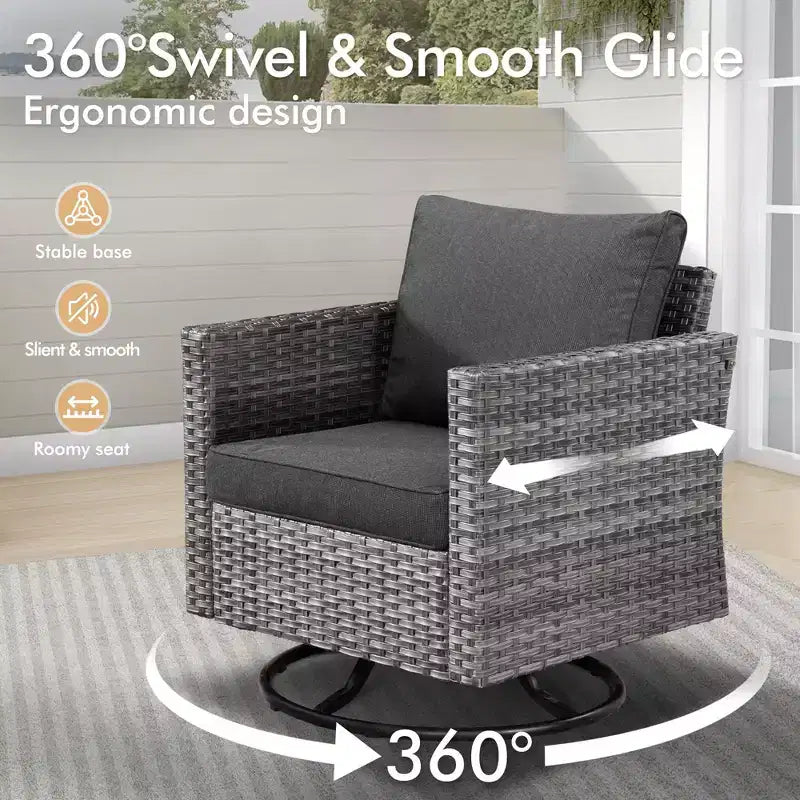 HOMLUX 6-Piece Patio Conversation Set w/ 3-Seater Sofa & Ottomans, Swivel Chairs Set