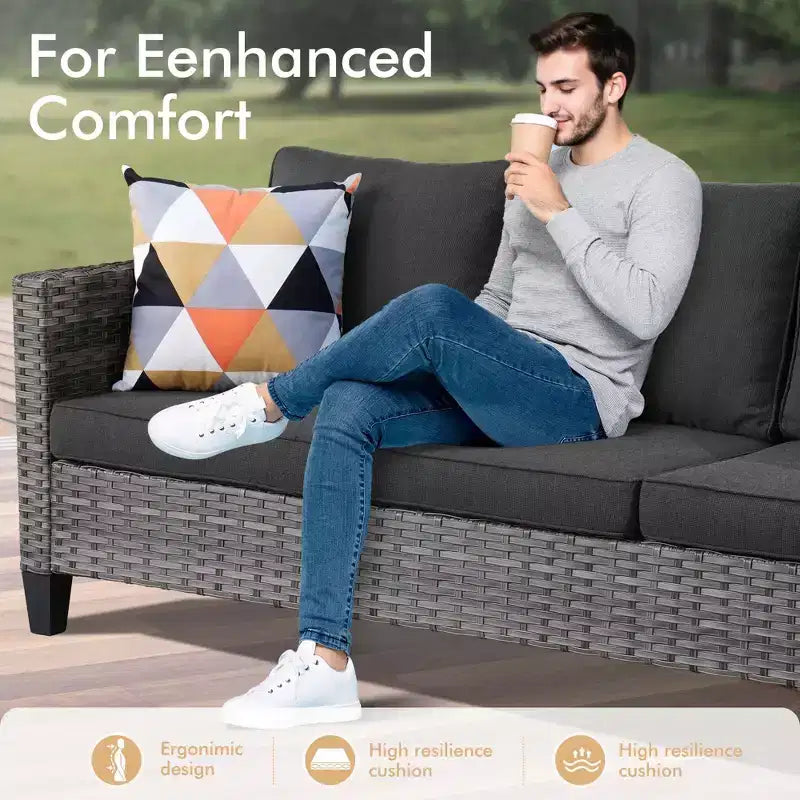 HOMLUX 6-Piece Patio Conversation Set w/ 3-Seater Sofa & Ottomans, Swivel Chairs Set