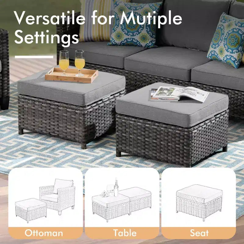 HOMLUX 6-Piece Patio Conversation Set w/ 3-Seater Sofa & Ottomans, Swivel Chairs Set