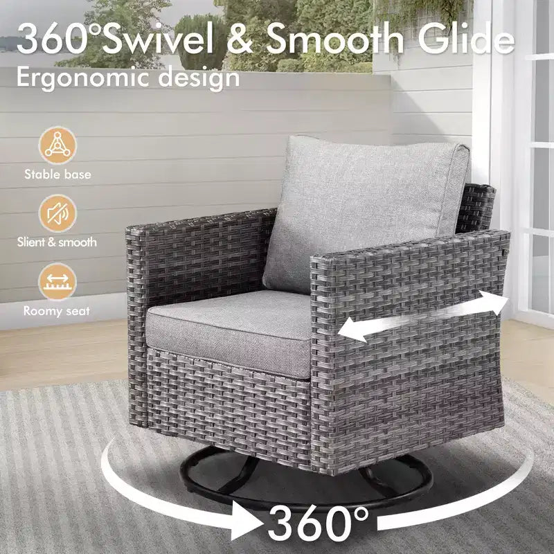HOMLUX 6-Piece Patio Conversation Set w/ 3-Seater Sofa & Ottomans, Swivel Chairs Set