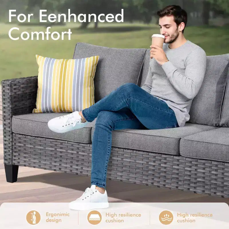 HOMLUX 6-Piece Patio Conversation Set w/ 3-Seater Sofa & Ottomans, Swivel Chairs Set